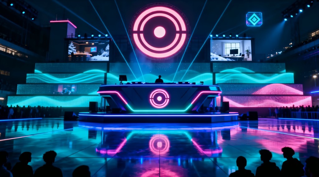 DJ lower third with dual branding and staged animation